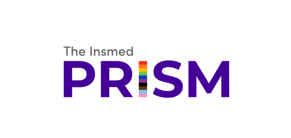 Logo for "The Insmed PRISM," with "PRISM" in bold purple letters. The letter "I" is depicted as a vertical rainbow stripe, and the background is transparent.
